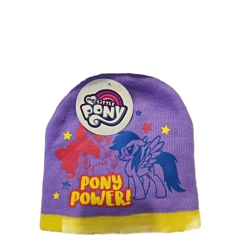 My Little Pony Girls Purple‎ & Yellow Stripe Pony Power Knit Beanie Stocking Hat